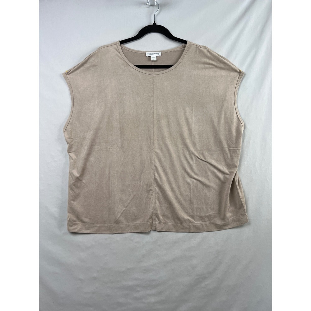 Coldwater Creek Top Women 1X Beige Faux Suede Sleeveless Center Seam Shell
